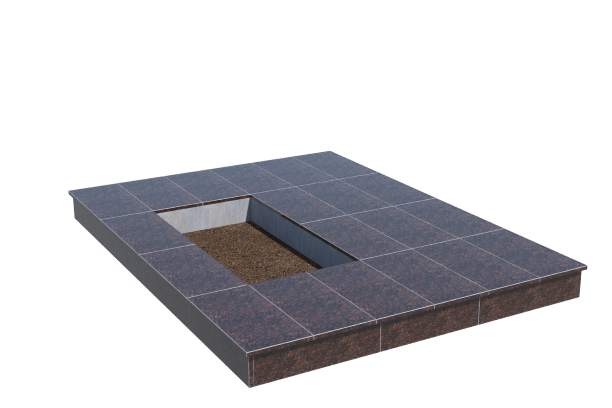 Площадки на могилу в Кургане | Площадка с вертикальной (15 см) облицовкой Дымовским гранитом (под цветник)