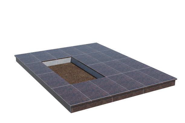 Площадки на могилу в Кургане | Площадка с вертикальной (10 см) облицовкой Дымовским гранитом (под цветник)