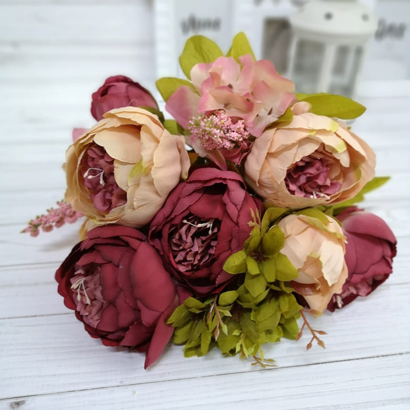 Искусственные цветы в Кургане | Цветы искусственные «Пионы», персиково-малиновые, букет