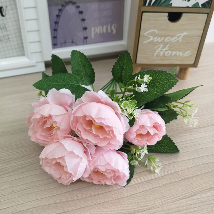 Искусственные цветы в Кургане | Цветы искусственные «Минипиончики с гипсофилой», нежно-розовые, букет