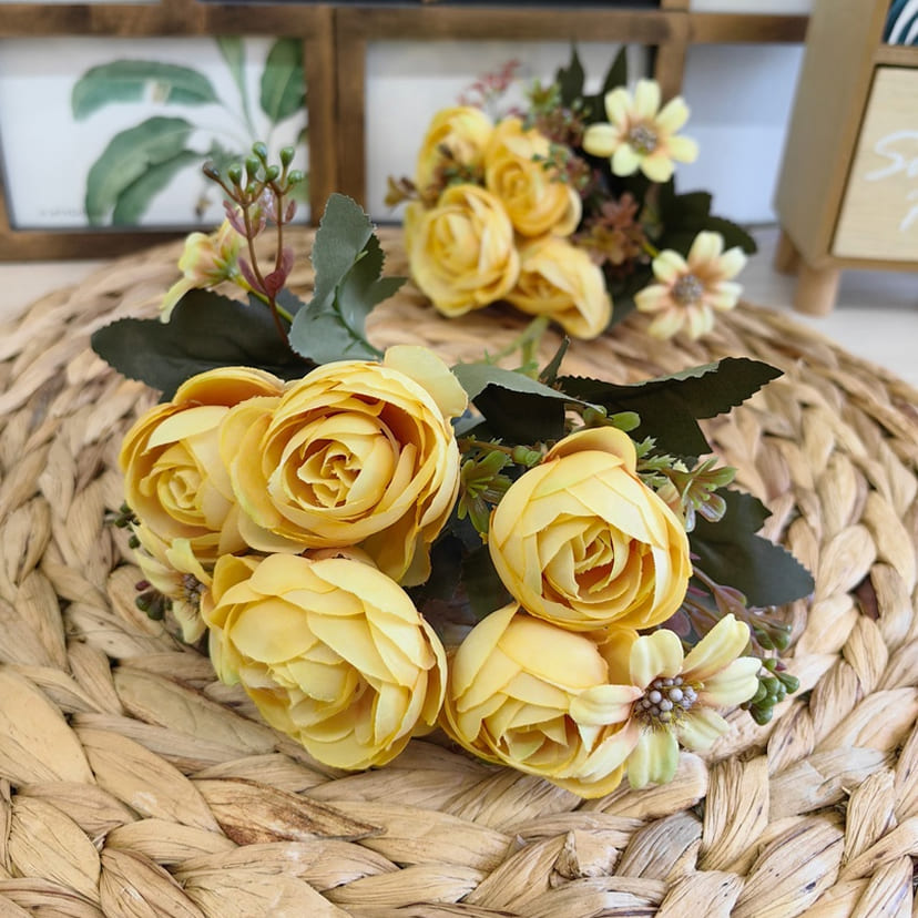 Искусственные цветы в Кургане | Цветы искусственные «Камелии с мелкоцветом», желтые, букет