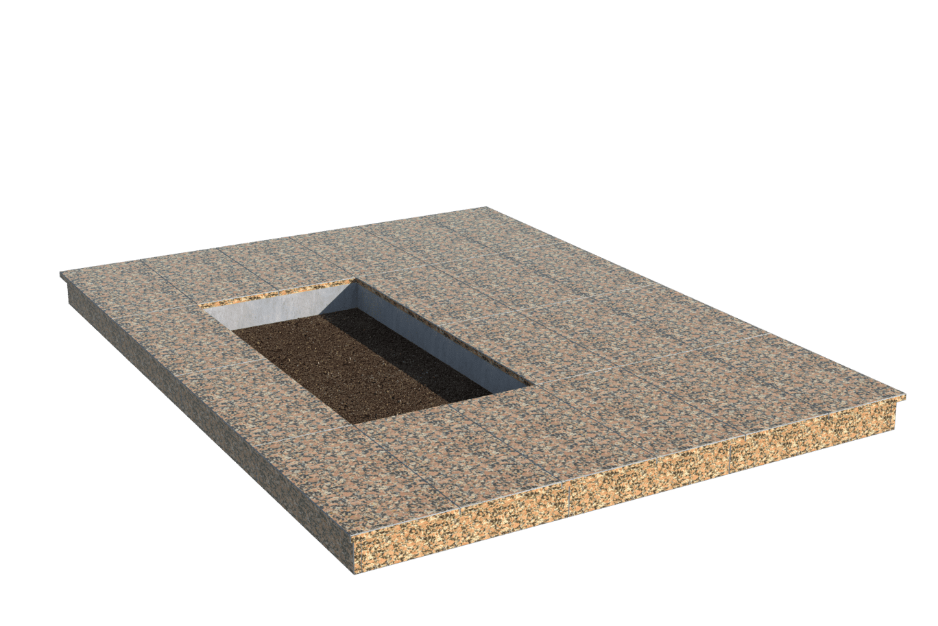 Площадки на могилу в Кургане | Площадка с вертикальной (10 см) облицовкой Южно-Султаевским гранитом (под цветник)