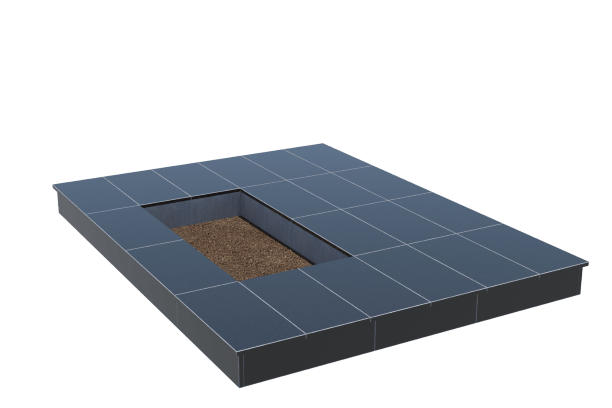 Площадки на могилу в Кургане | Площадка с вертикальной (15 см) облицовкой гранитом Габбро (под цветник)
