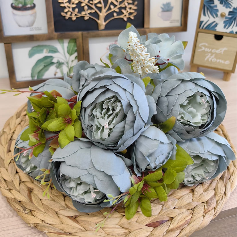 Искусственные цветы в Кургане | Цветы искусственные «Пионы», серо-голубые, букет